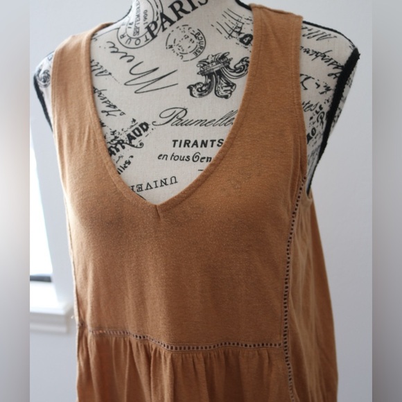 Anthropologie Malaga Tunic Top Tank Ochre Eyelet Blouse Gold Small S - Picture 10 of 12
